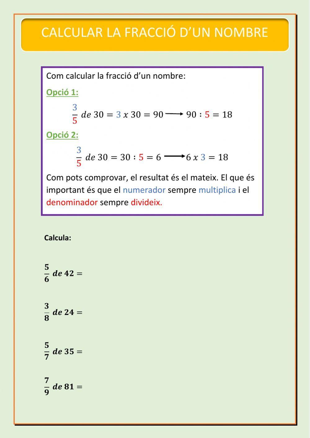 Fracció d'un nombre