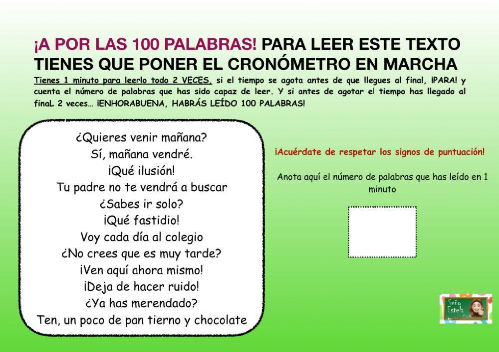 Velocidad lectora 100 palabras por minuto