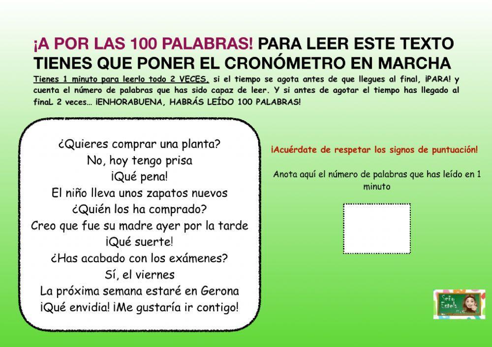 Velocidad lectora 100 palabras por minuto