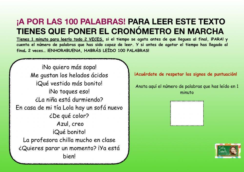 Velocidad lectora 100 palabras por minuto