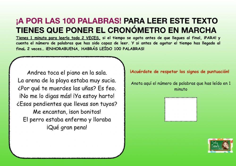 Velocidad lectora 100 palabras por minuto