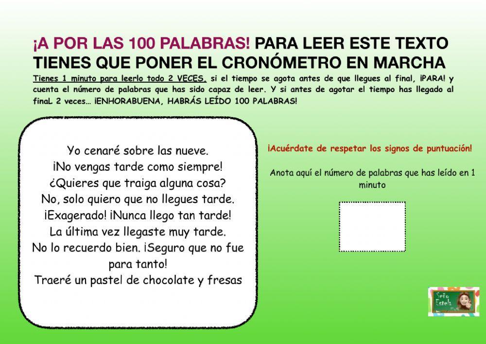 Velocidad lectora 100 palabras por minuto