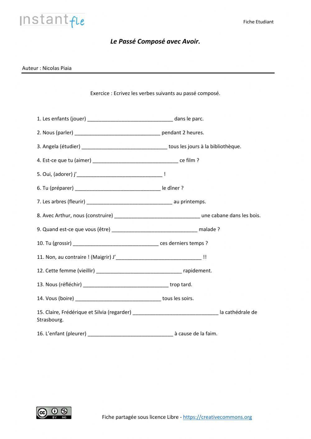 Passé composé (avoir)