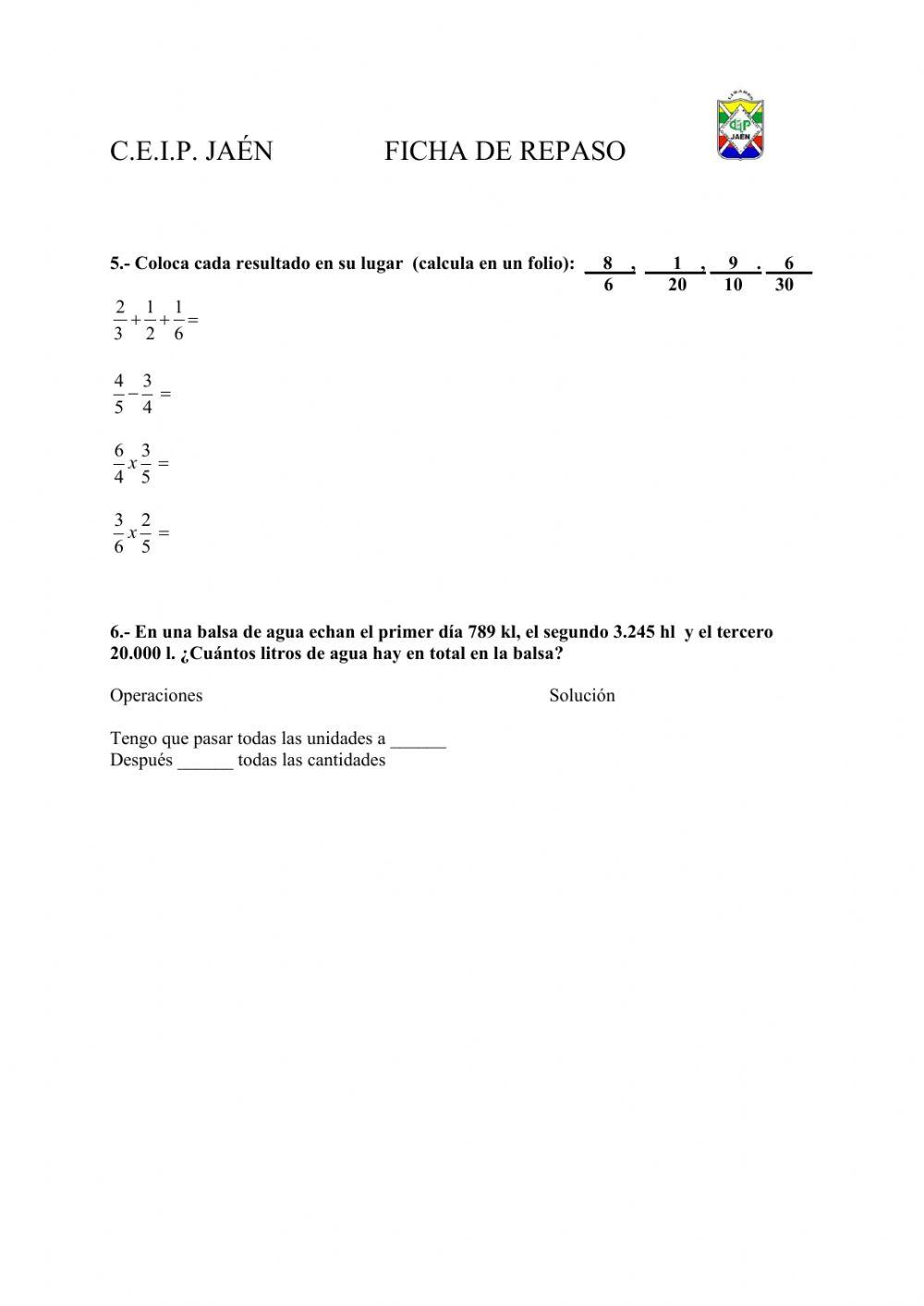 Ficha repaso Matemáticas