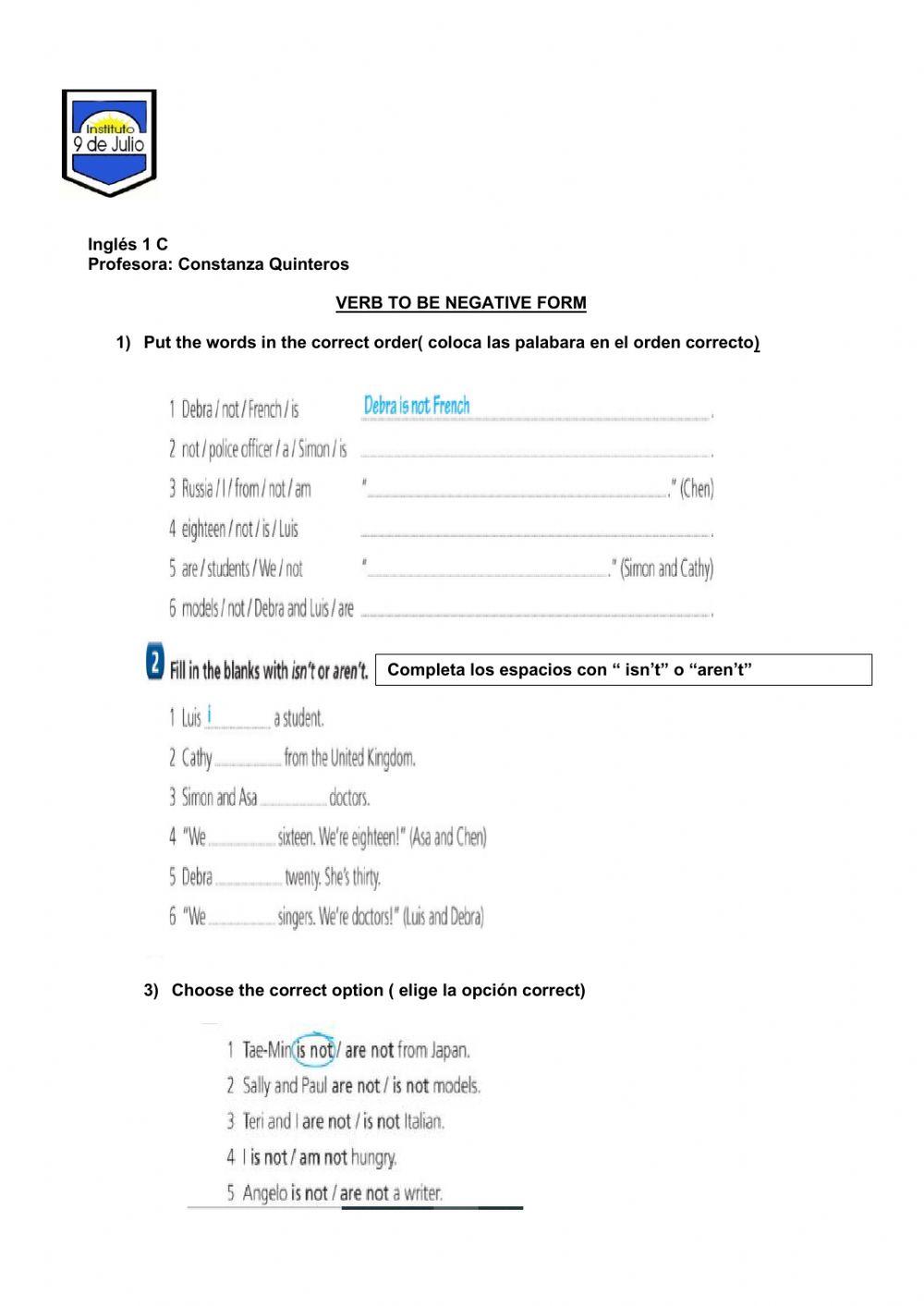 VERB TO BE NEGATIVE FORM
