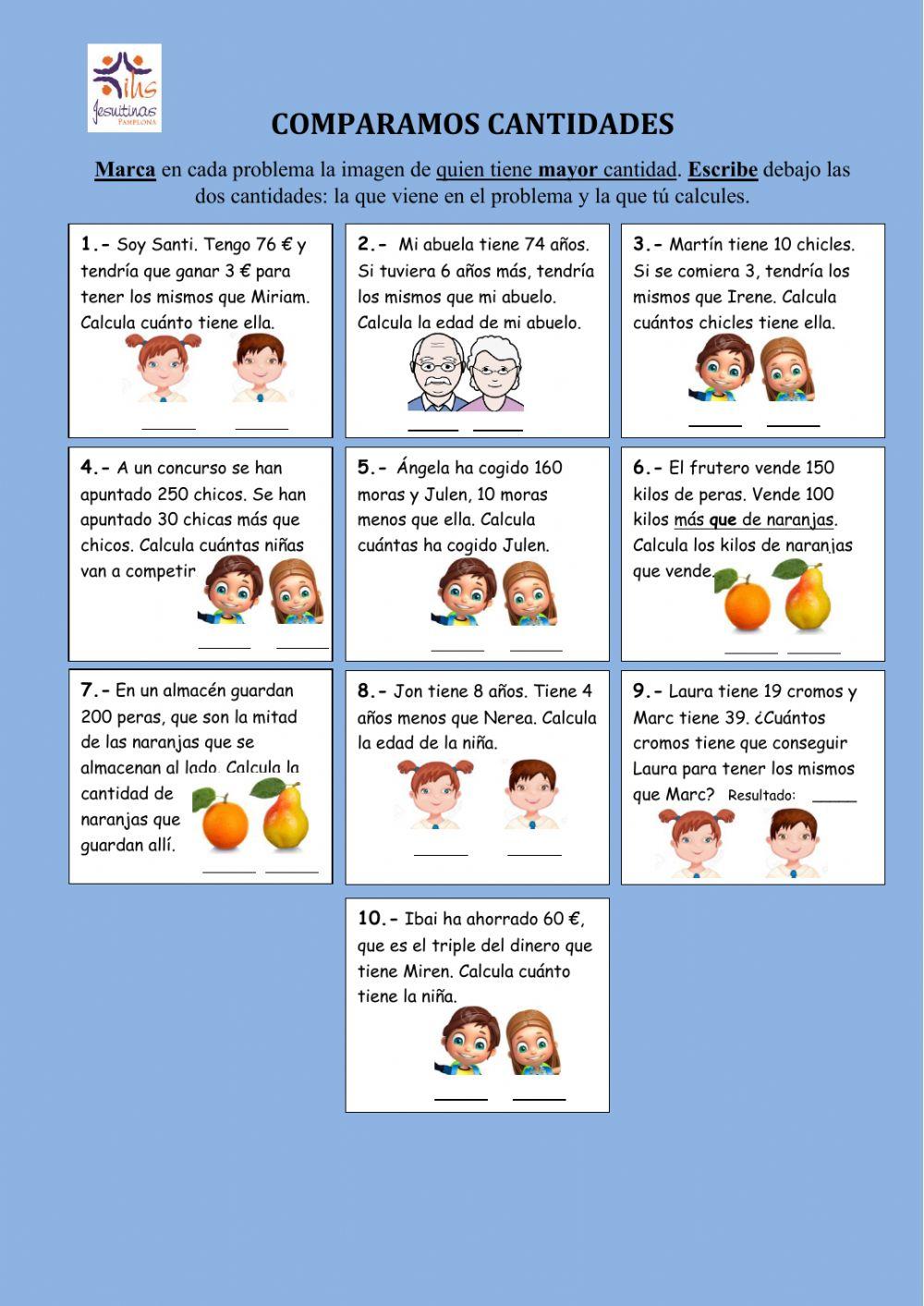 Comparar cantidades: problemas
