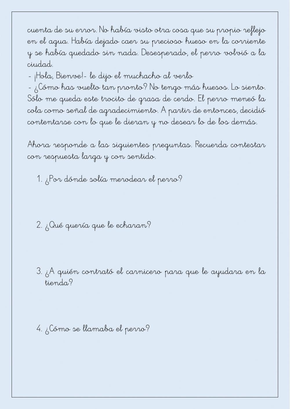 LECTURA COMPRENSIVA. EL PERRO Y EL HUESO