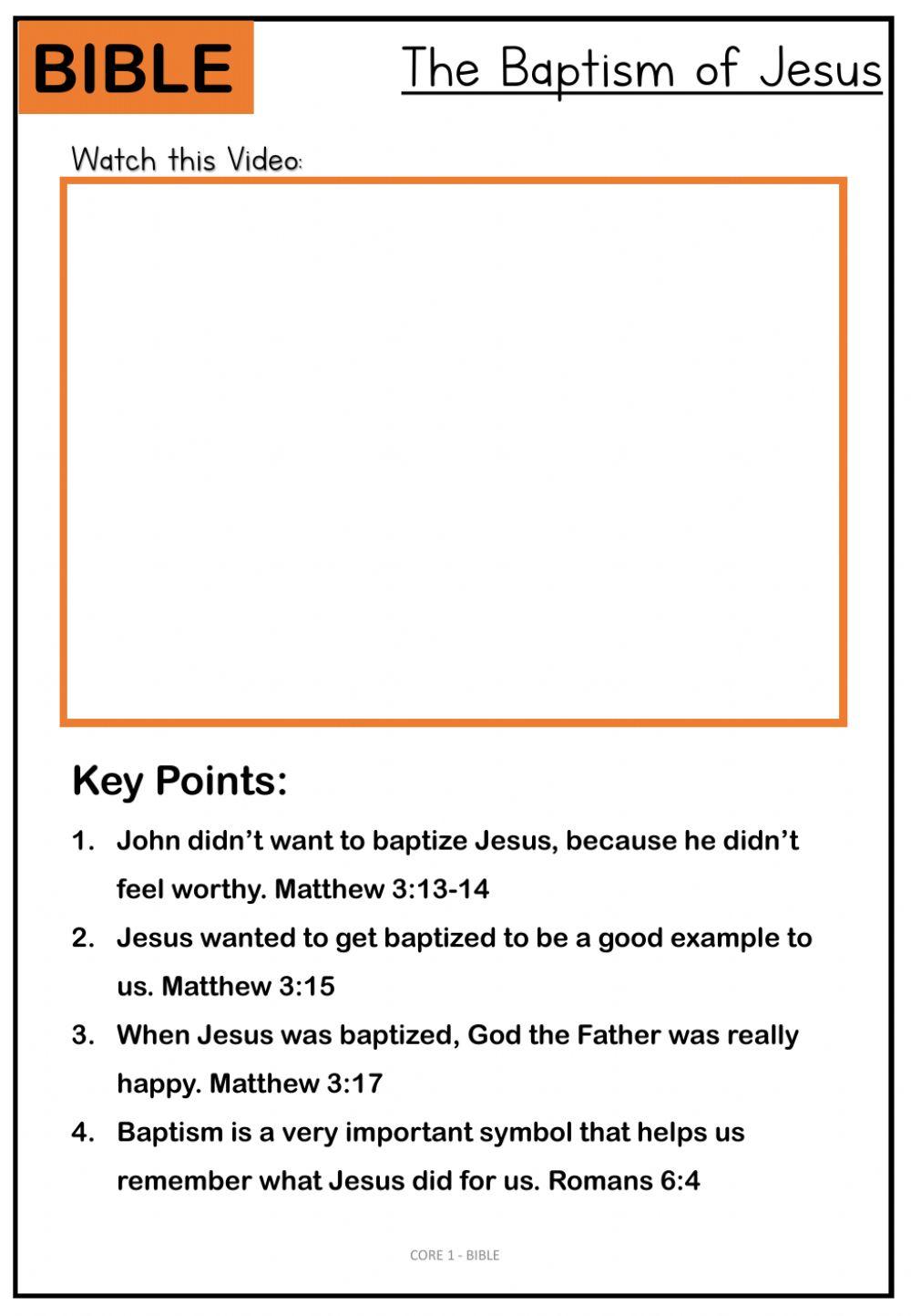 CORE 1 - BIBLE - The Baptism of Jesus