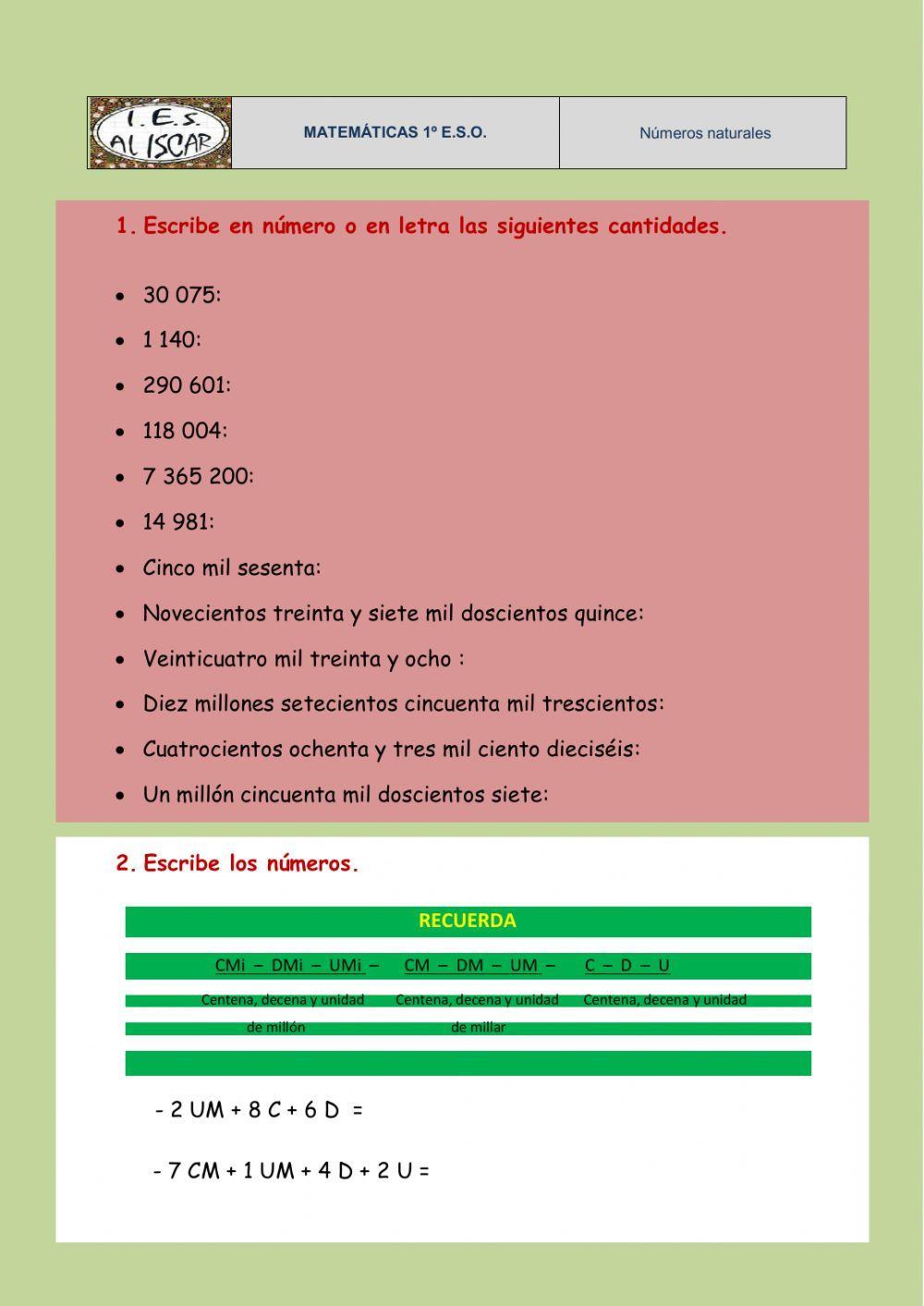 Números naturales Números naturales