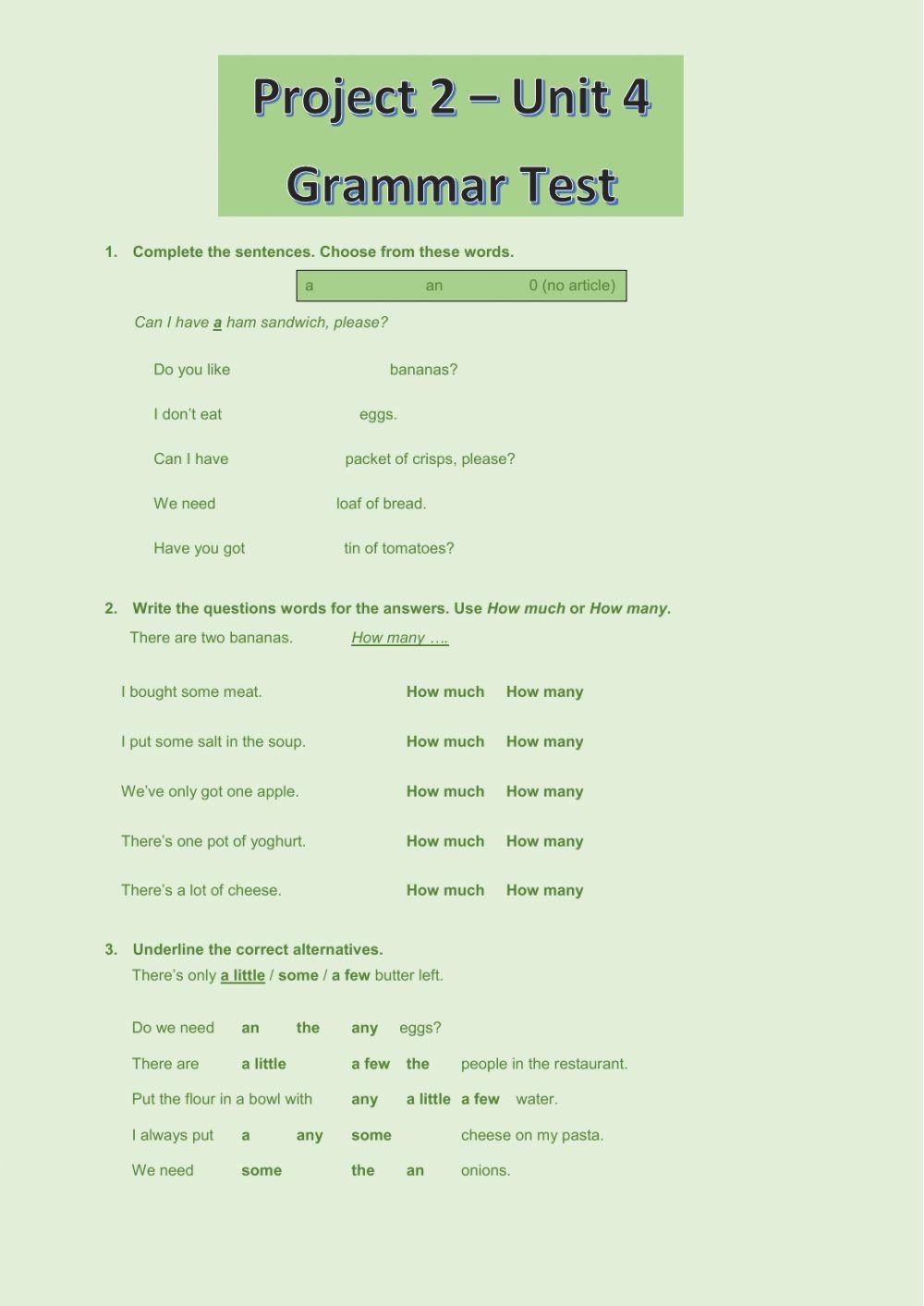 Project 2 Unit 3 Grammar Test 224131 | sbv