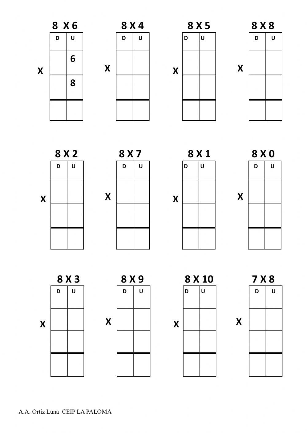 Tabla multiplicar 8