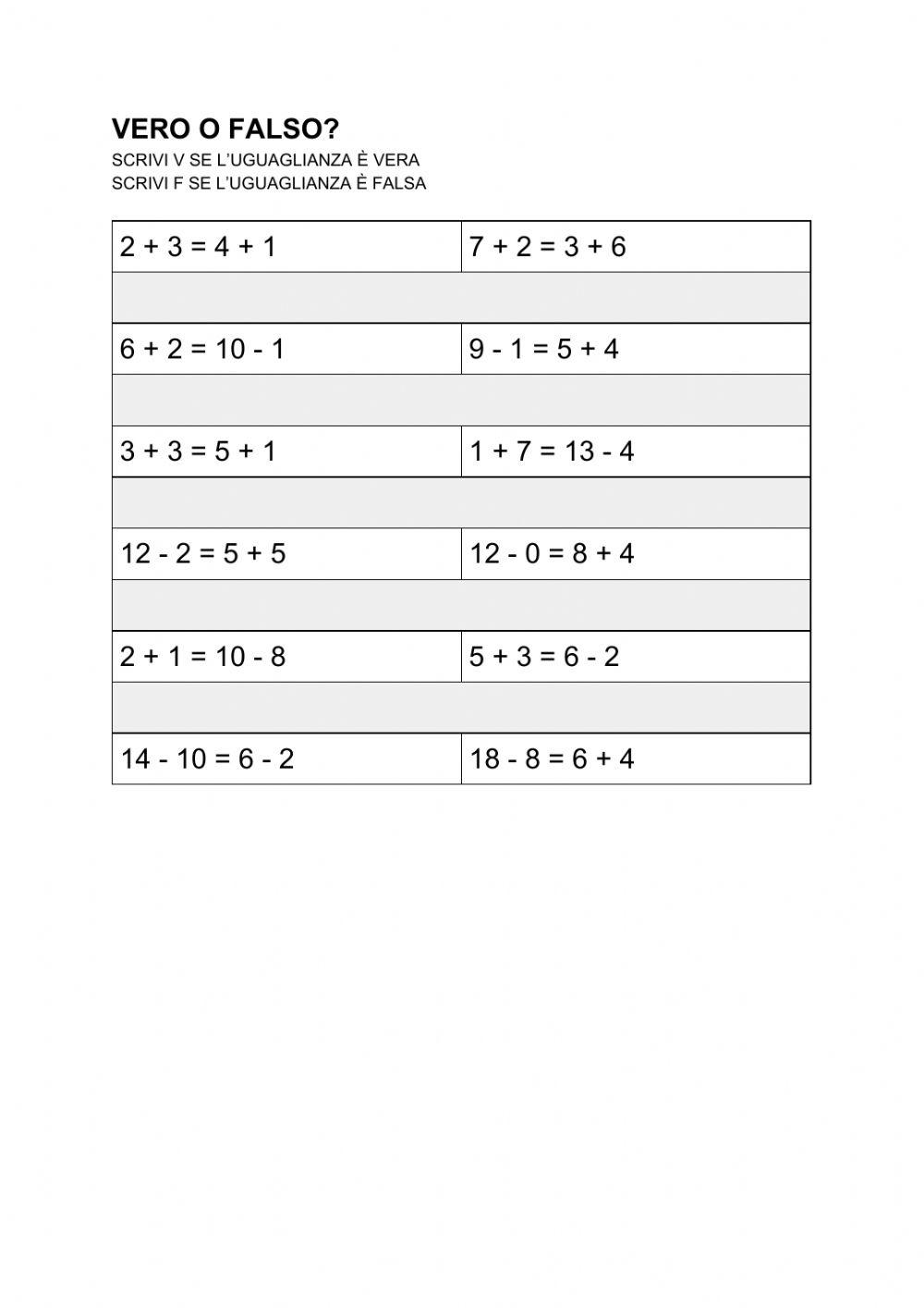 Uguaglianze - vero o falso