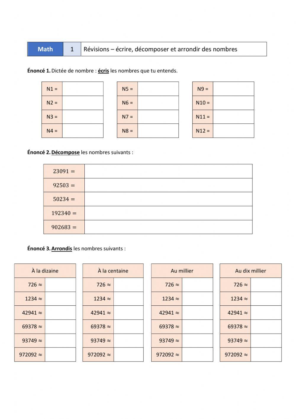 Révisions - 1 - les nombres