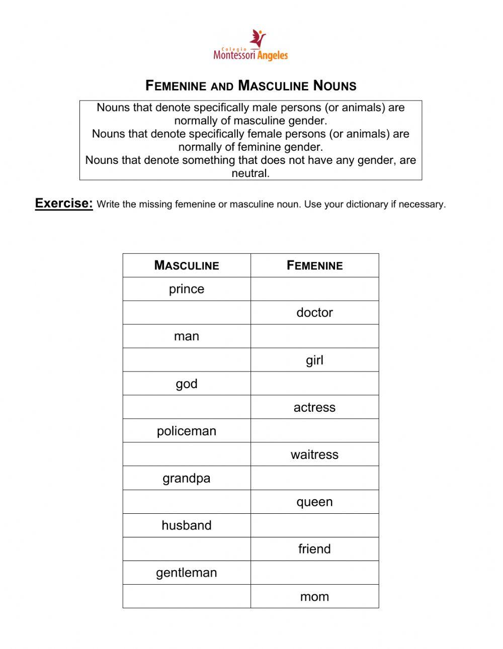 Masculine and femenine nouns