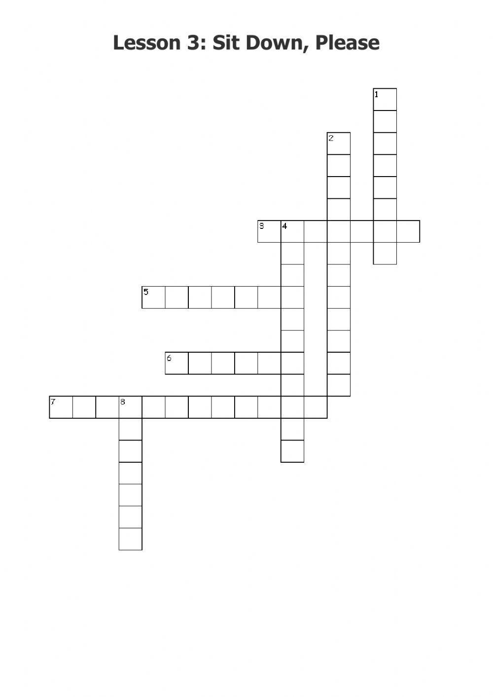 Lesson 3: Sit Down Please Crossword worksheet Live Worksheets
