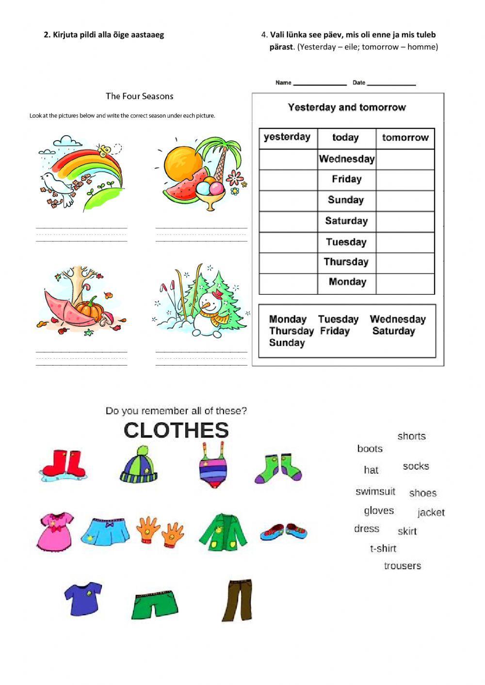 English Revision: clothes, days, seasons, body parts