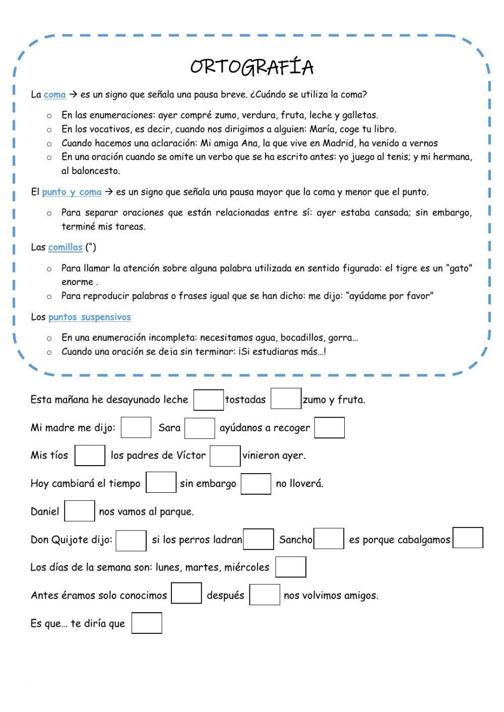 Ortografía: la coma, el punto y coma, las comillas y los puntos suspensivos