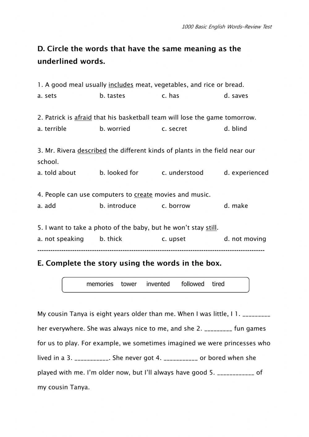 Worksheet