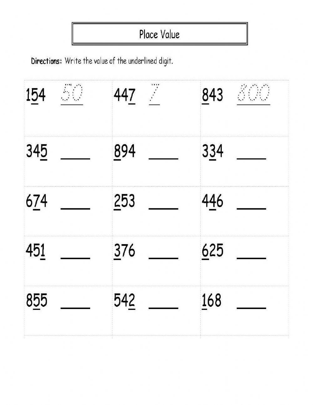 Place Value (Hundreds, Tens and Ones)