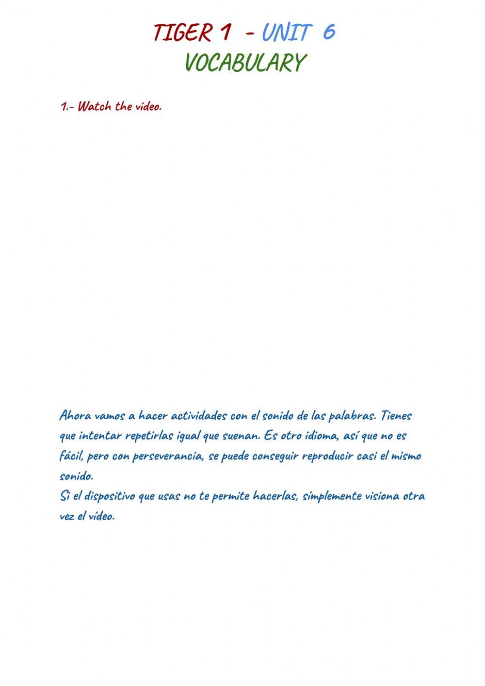 Tiger 1 Unit 6 Vocabulary Listening and speaking