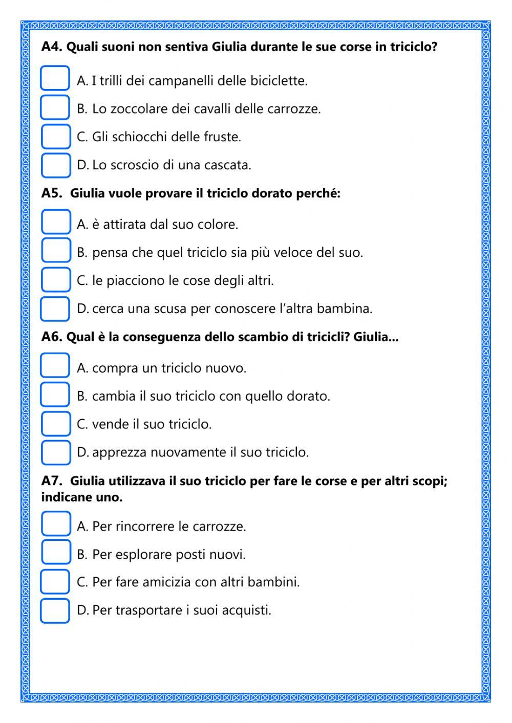 Verifica italiano classe quarta