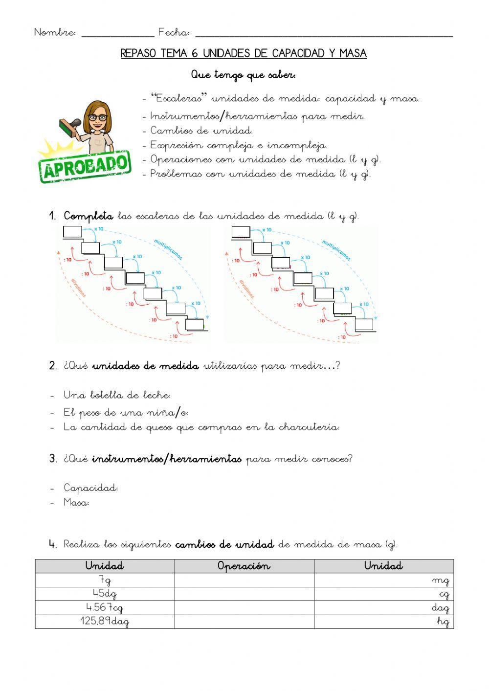 Repaso Tema 6: capacidad (l) y masa (g)