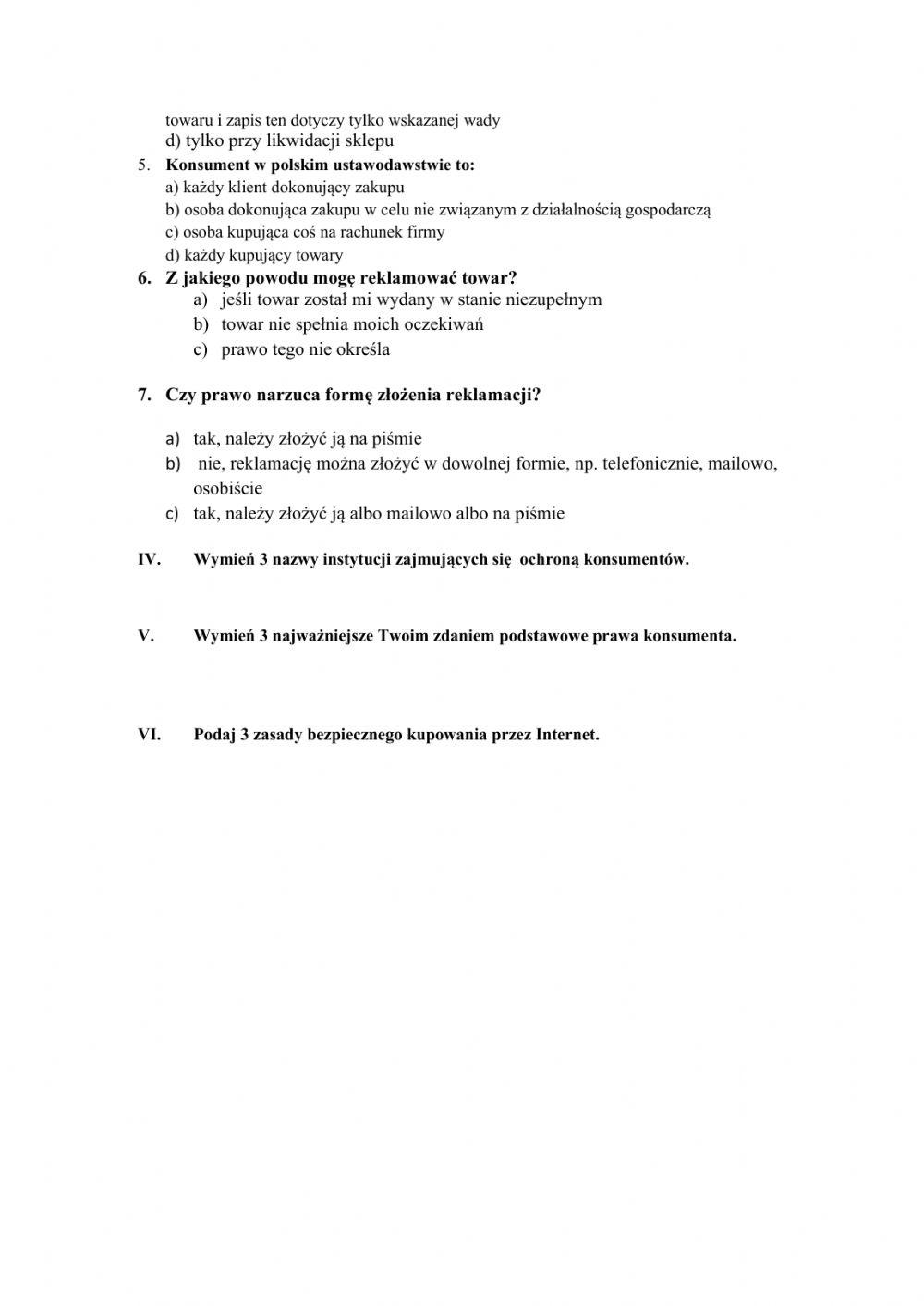 Test - prawa konsumenta
