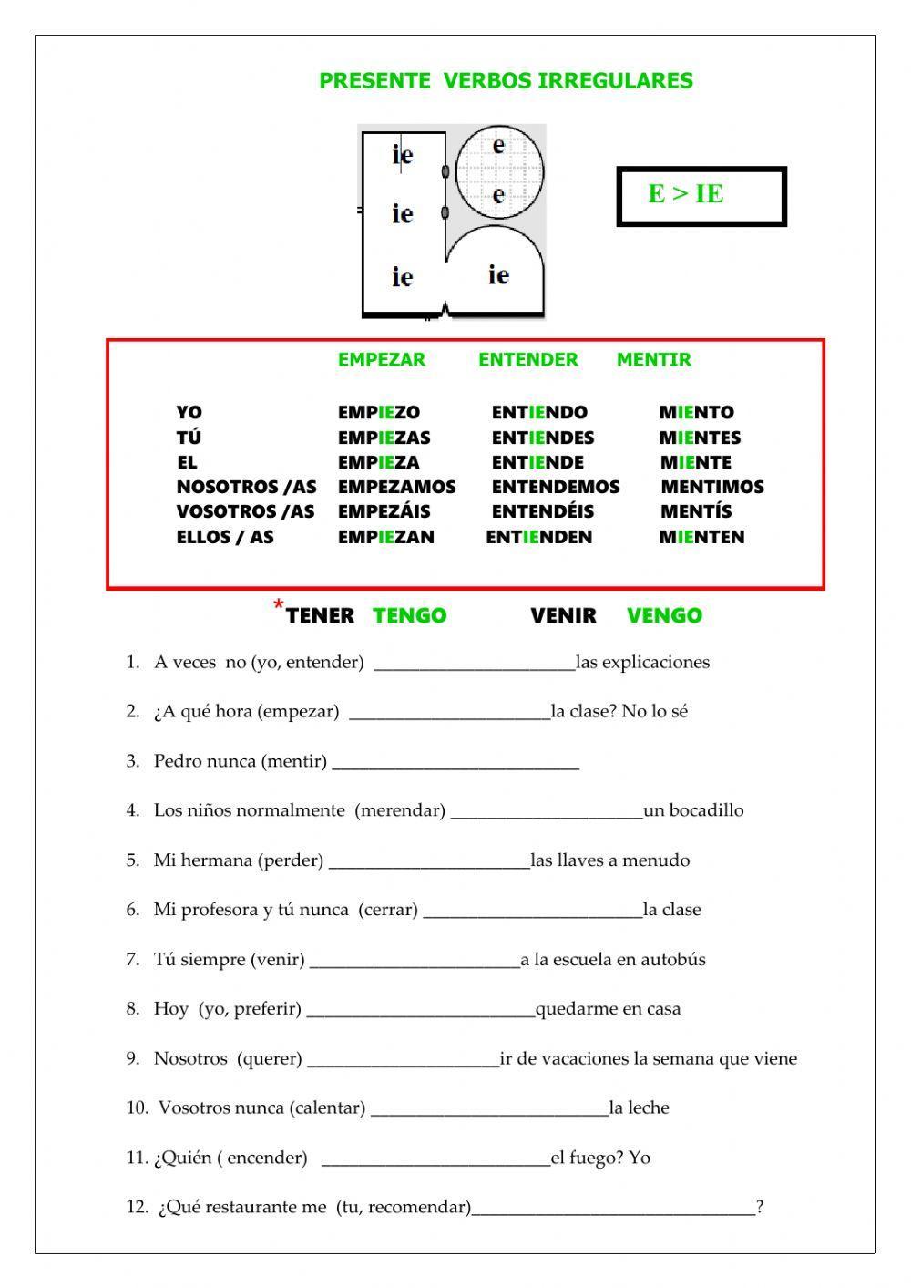 Presente verbos irregulares