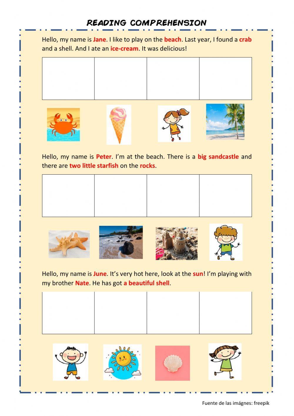 Reading comprehencion - beach vocabulary