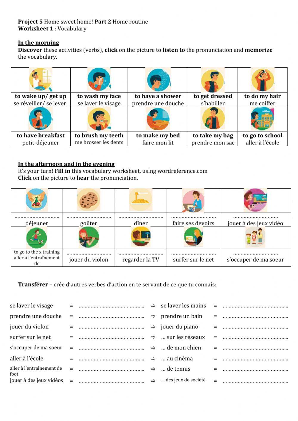 Vocabulary of home routine