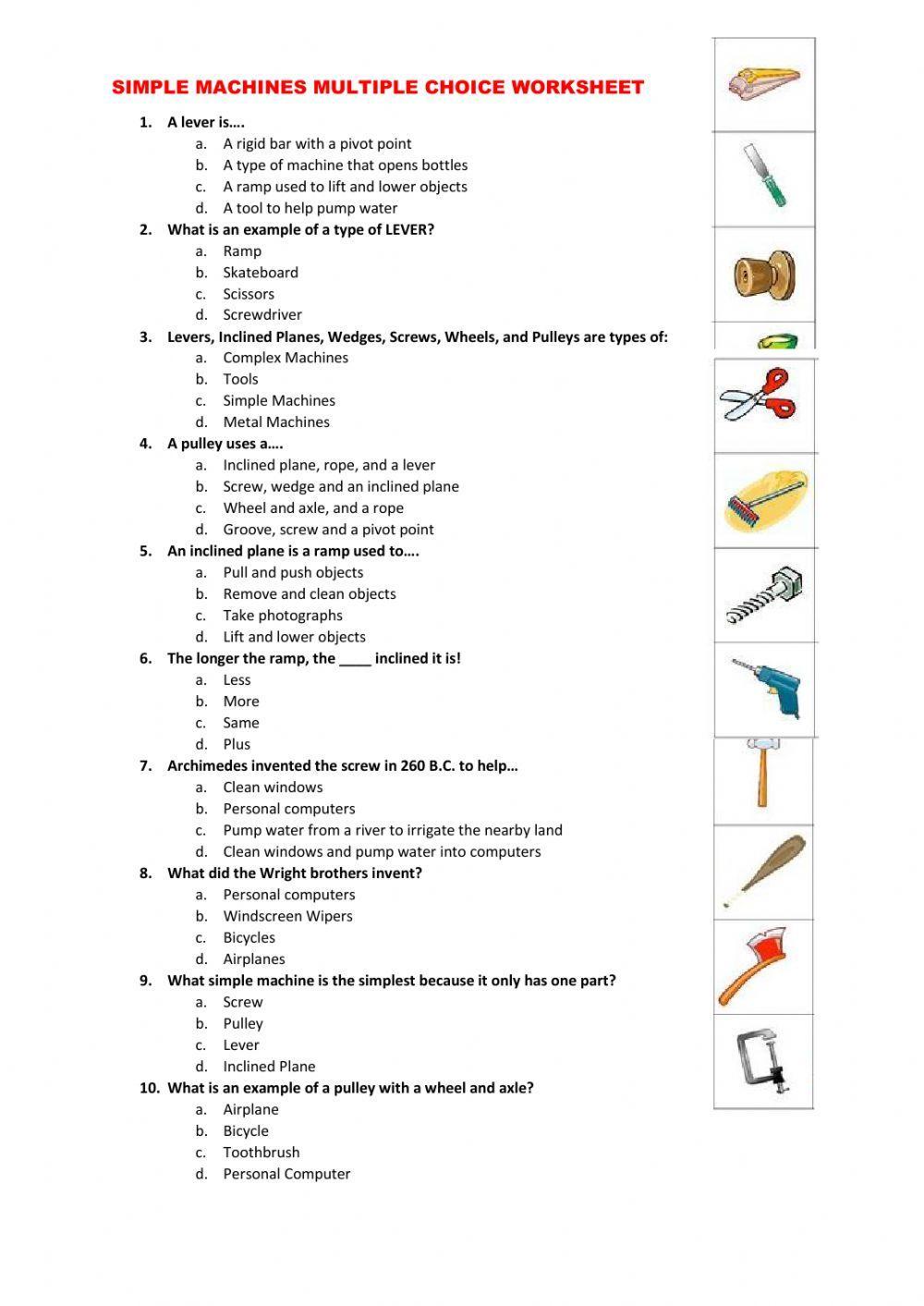 SIMPLE MACHINES Multiple Choice