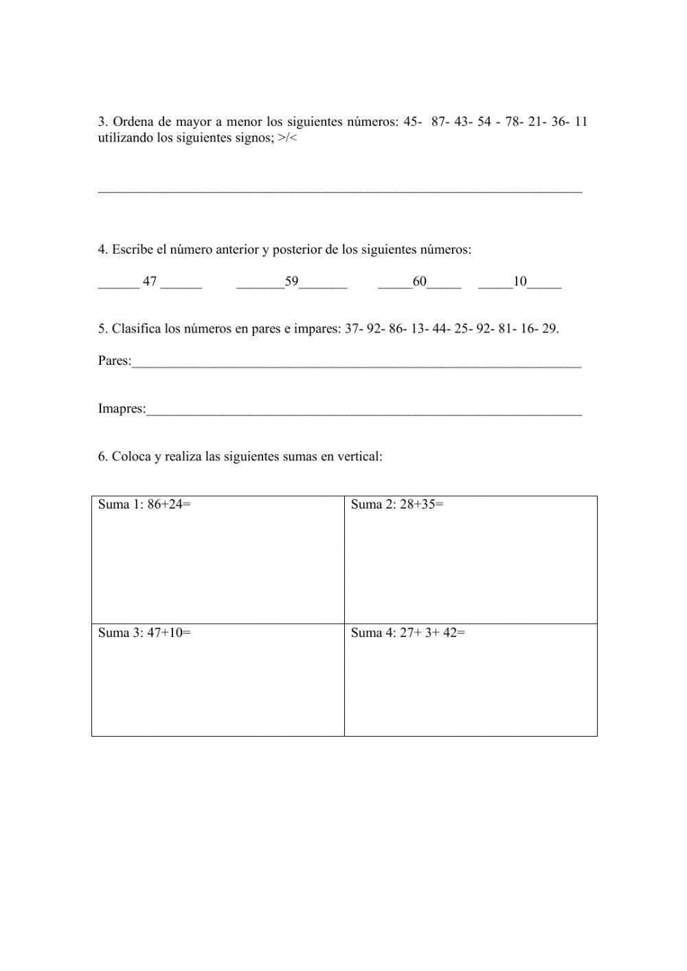 Ficha  de matemáticas