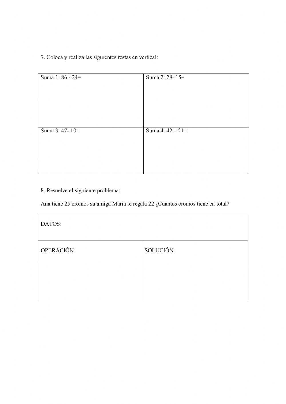 Ficha  de matemáticas