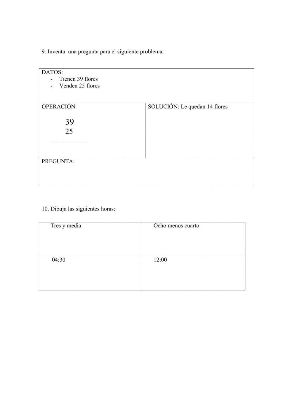 Ficha  de matemáticas