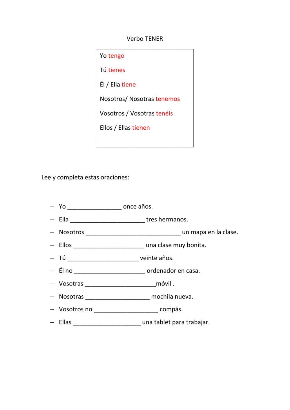 Verbo tener worksheet Live Worksheets