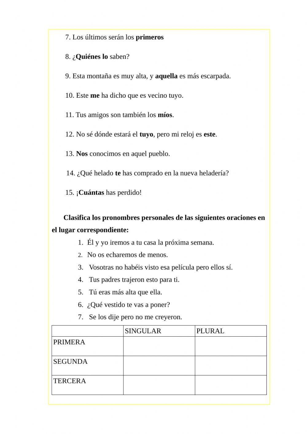 Ejercicios El pronombre