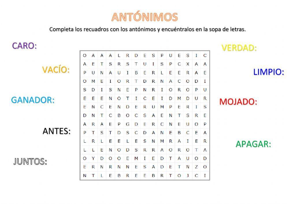 SOPA DE LETRAS ANTÓNIMOS