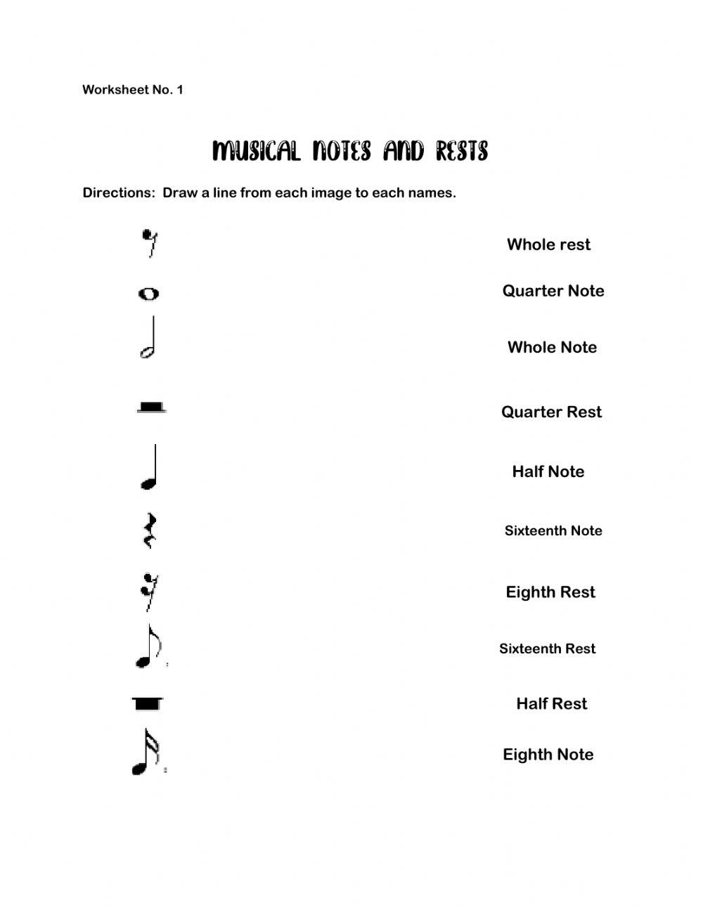Notes And Rests Worksheet Grade 2