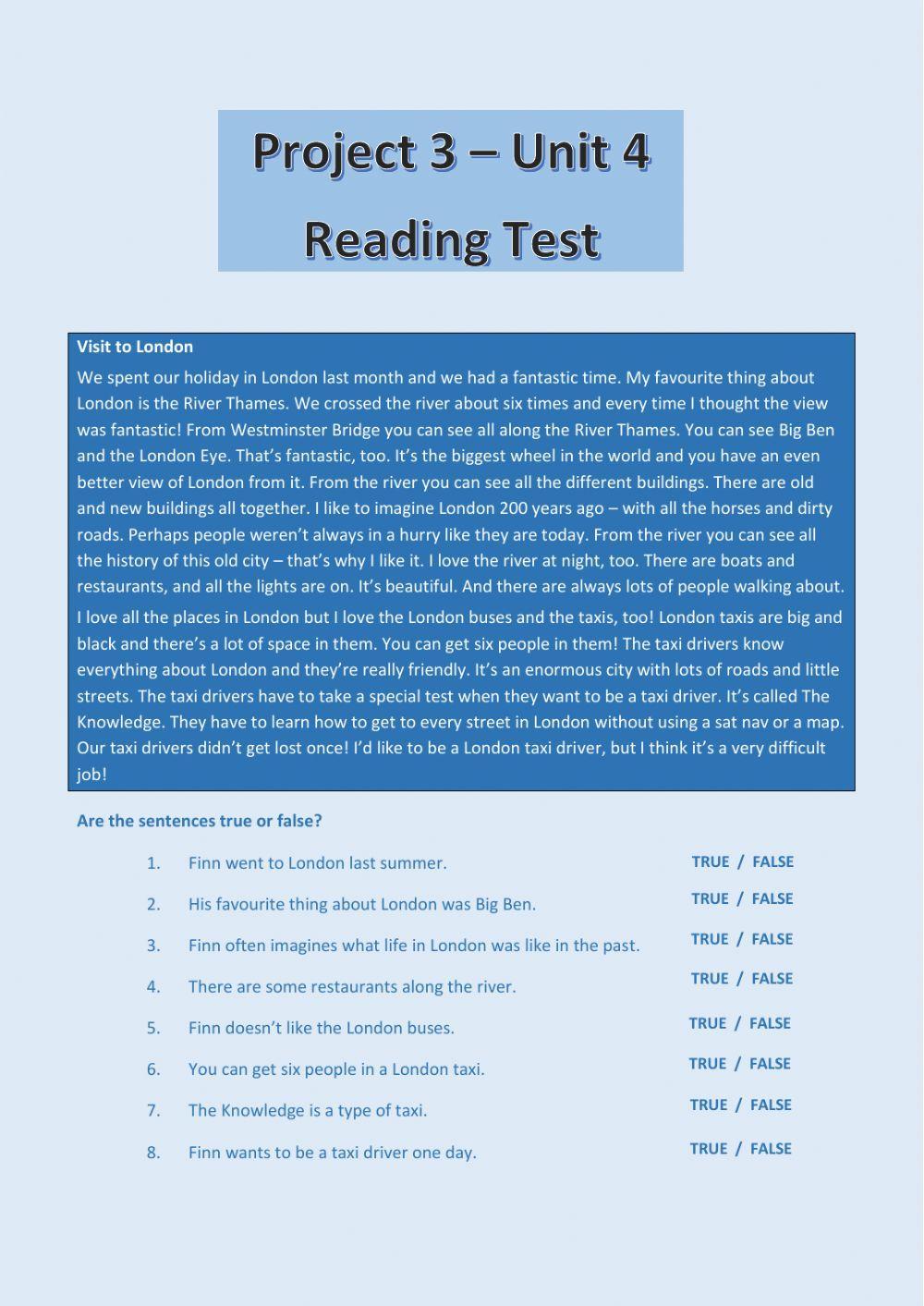 Project 3 Unit 4 Reading Test