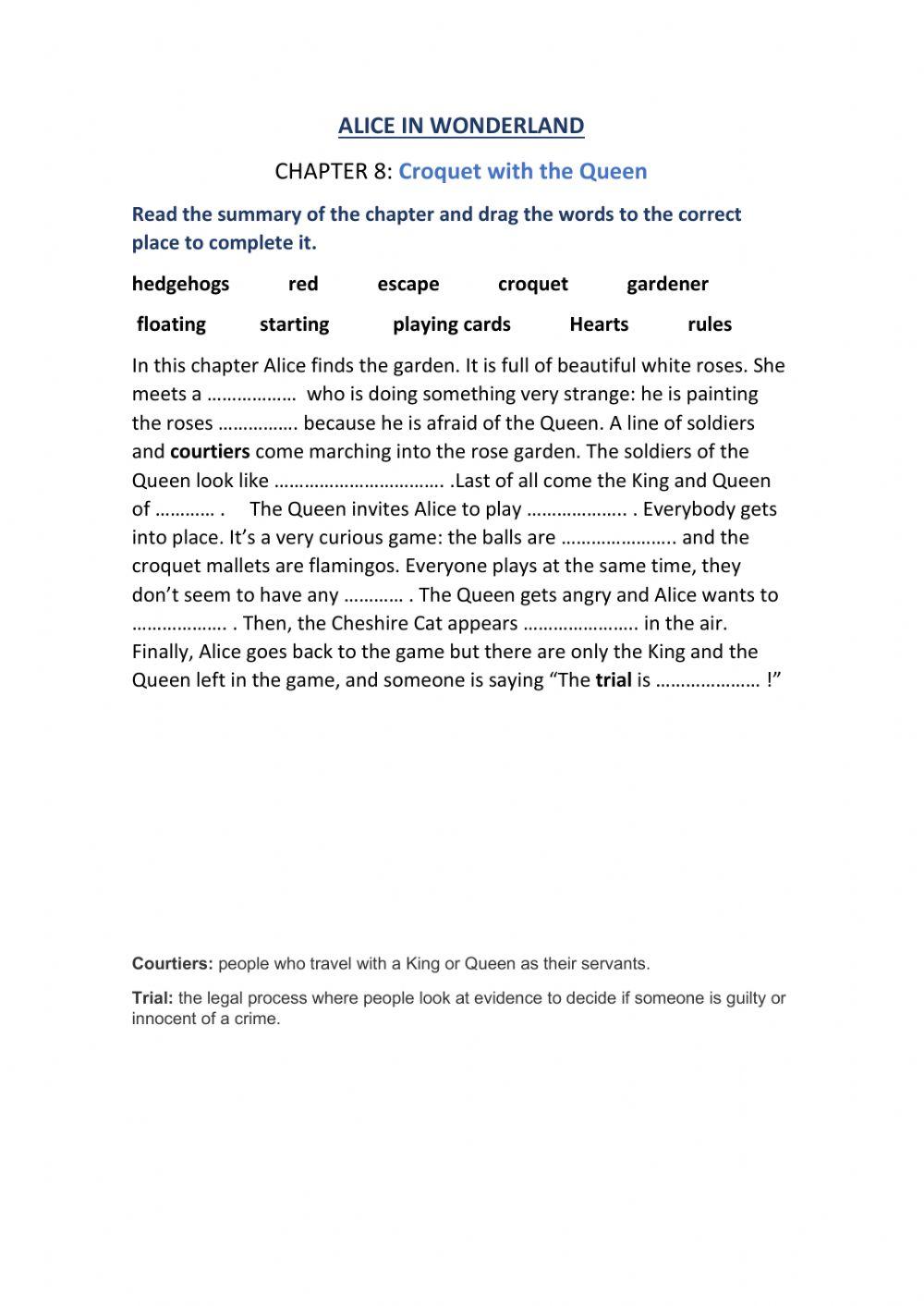 Alice in Wonderland. Chapter 8: Croquet with the Queen