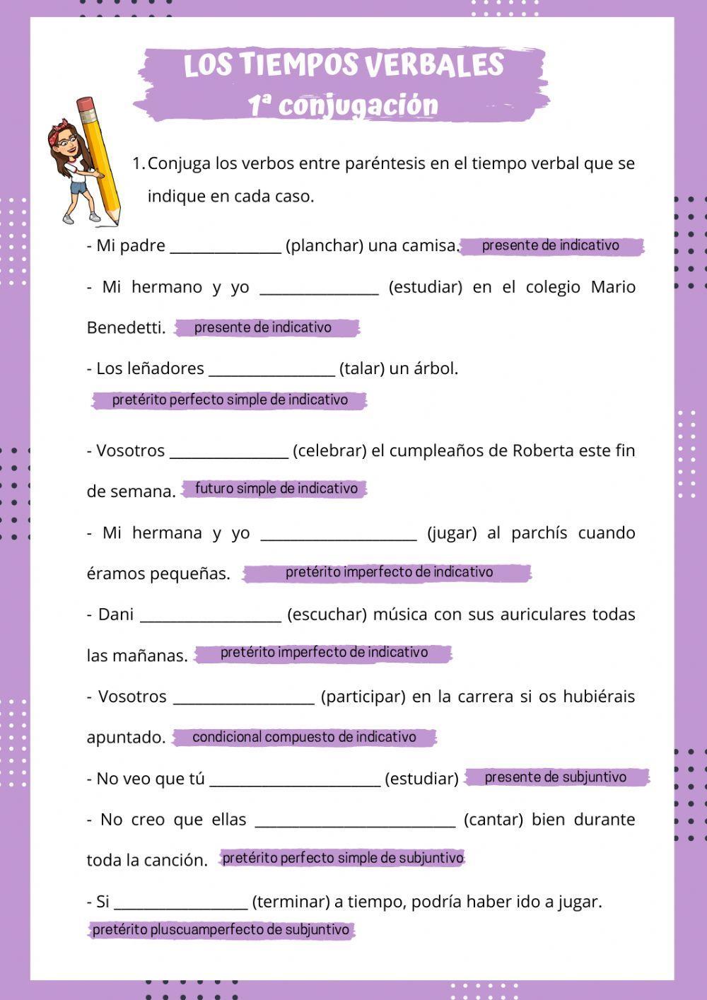 Tiempos verbales de 1ª conjugación