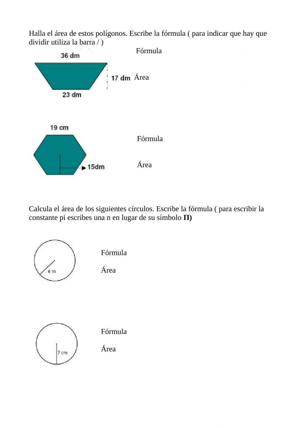 Área polígonos y cŕculos