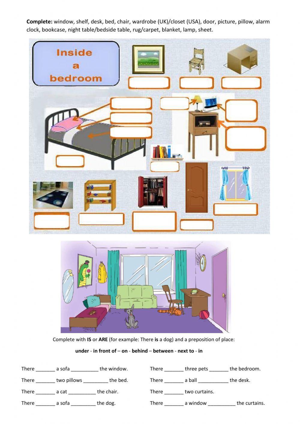Bedroom furniture - Prepositions of place