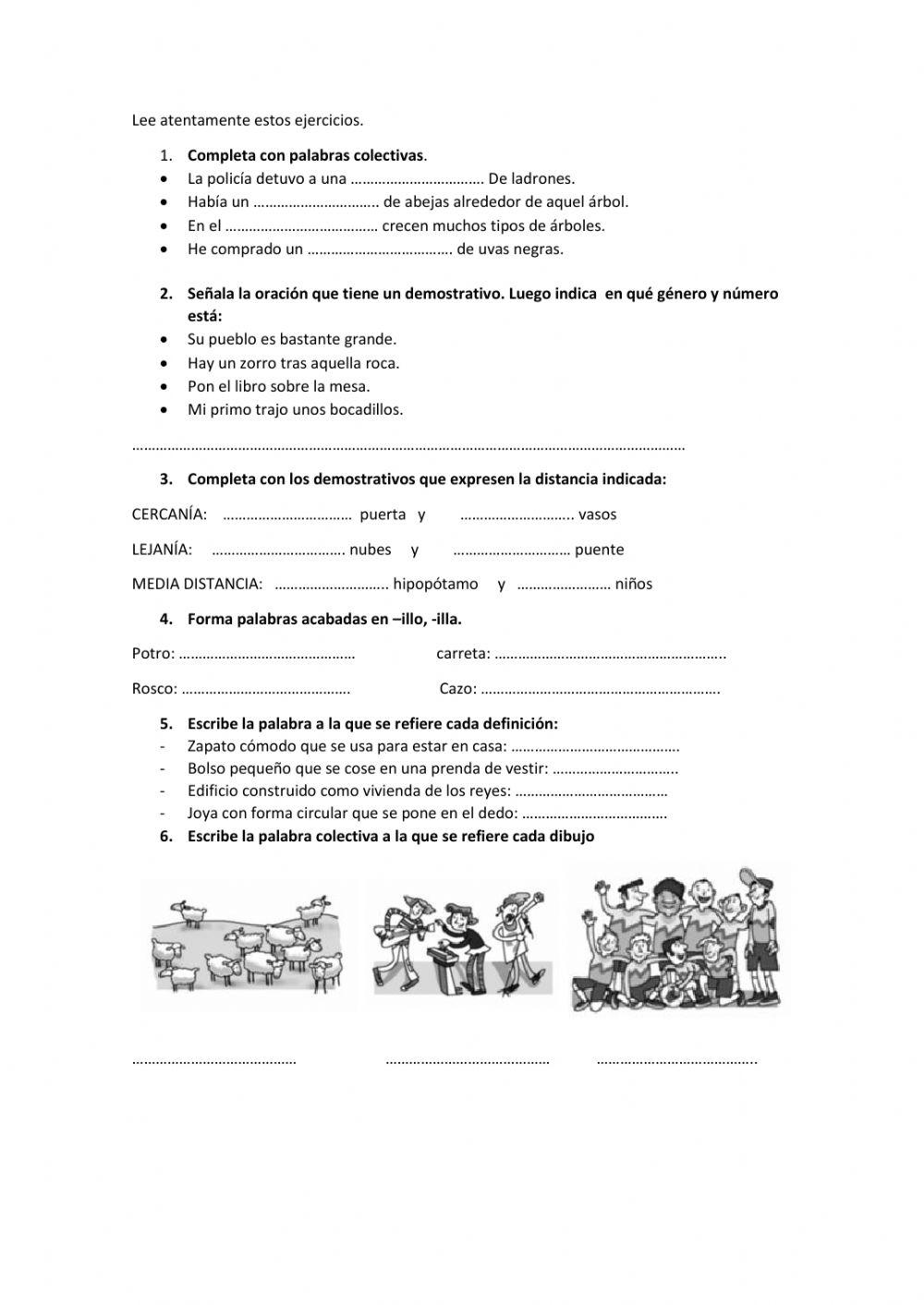 Demostrativos y palabras colectivas