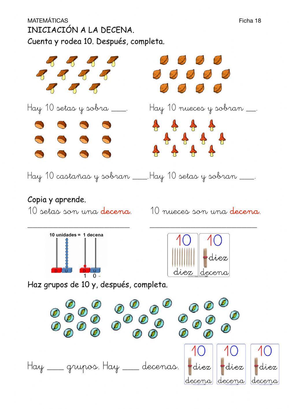 Matemáticas-Ficha 18-Iniciación a la decena