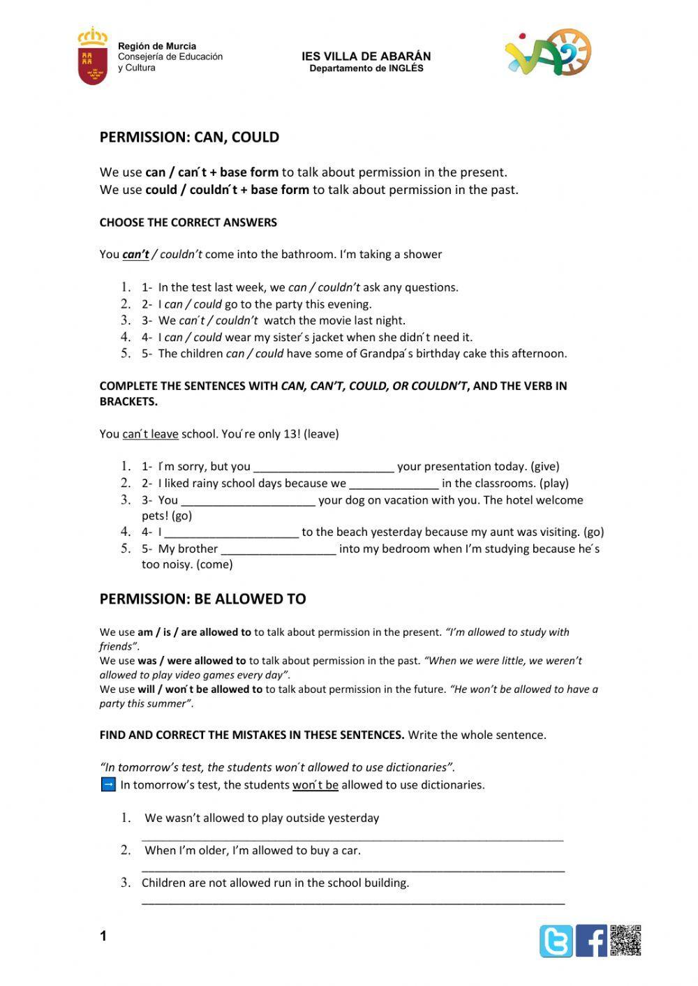 Modals of ability and permission