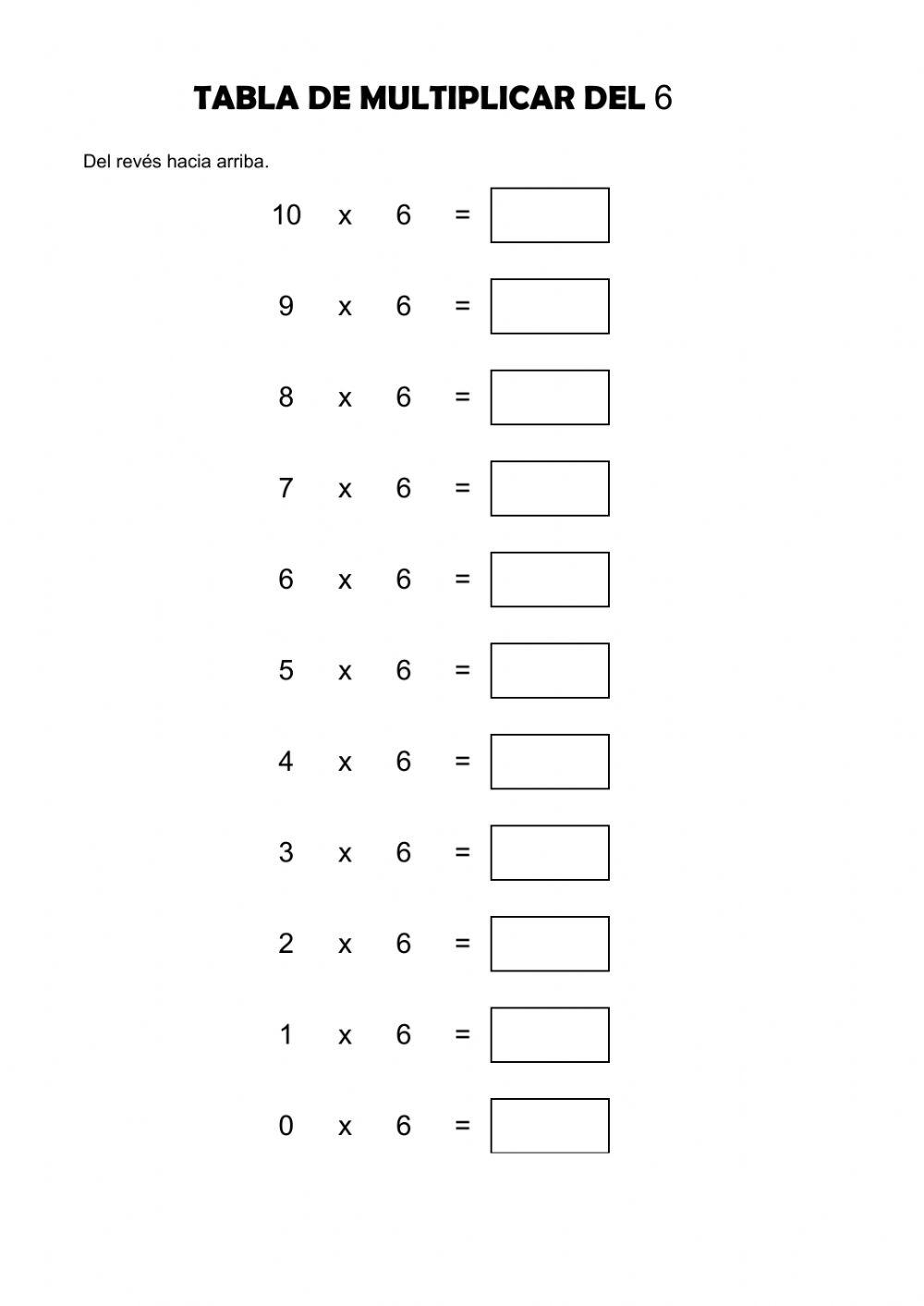 Tabla del 6 del revés hacia arriba