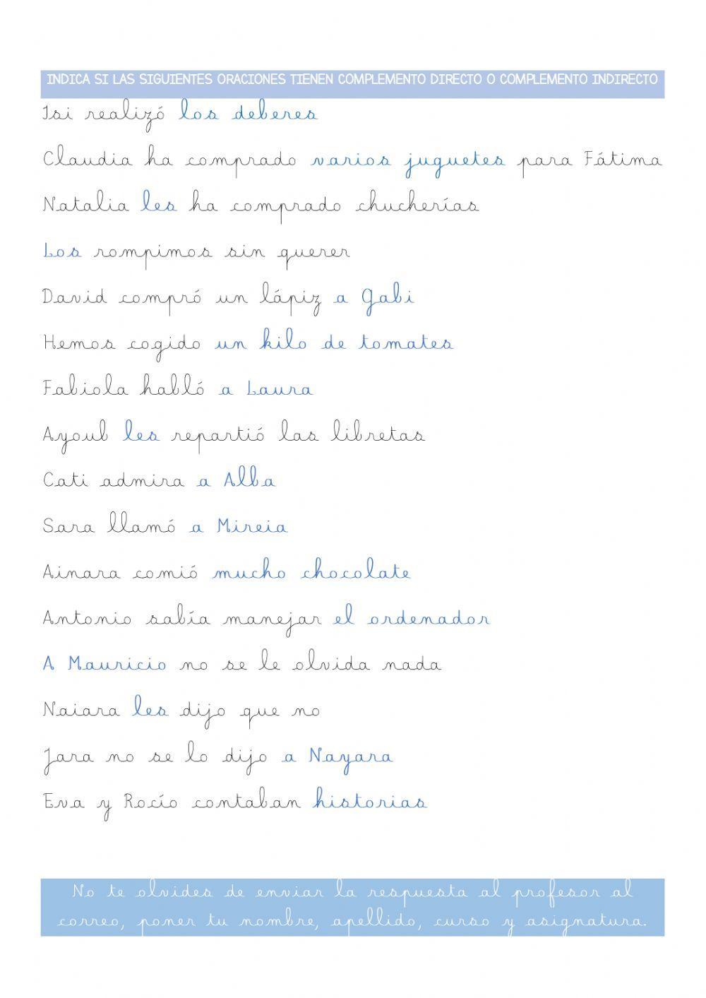 Complemento directo y complemento indirecto