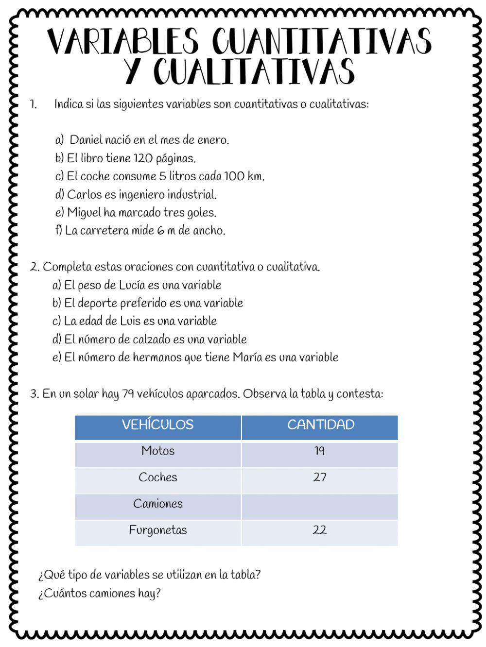 Variables cuantitativas y cualitativas Variables cuantitativas y cualitativas