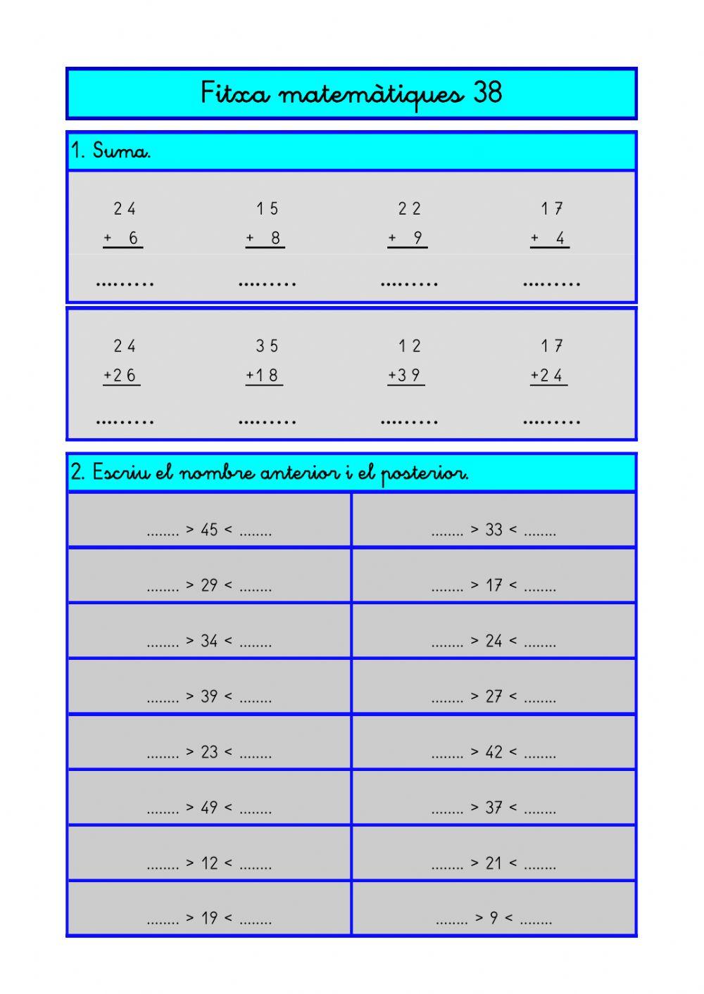 Fitxa de matemàtiques 38